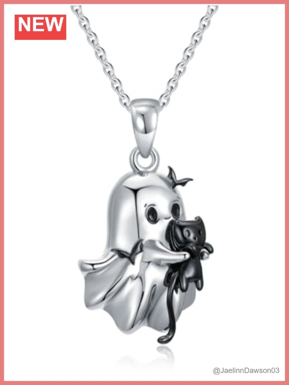 925 Sterling Silver Ghost Cat Necklace Celtic Knot Pendant 18in